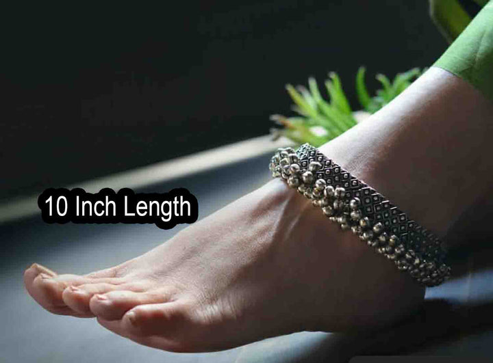 Oxidized Silver Floral brass  Ghungroo Anklet – Traditional Payal for Women & Girls
