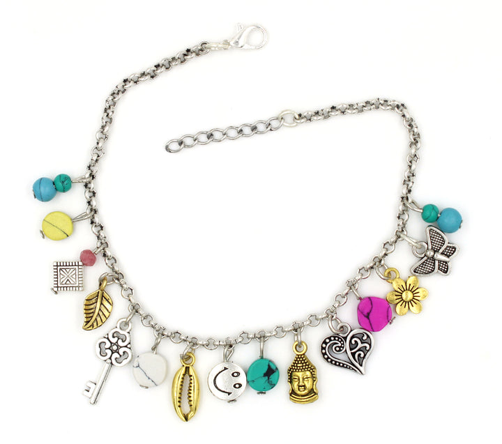 This handcrafted anklet with vibrant stones and eclectic charms is your perfect match for a free-spirited, bohemian vibe. Walk with style, walk with meaning 💫