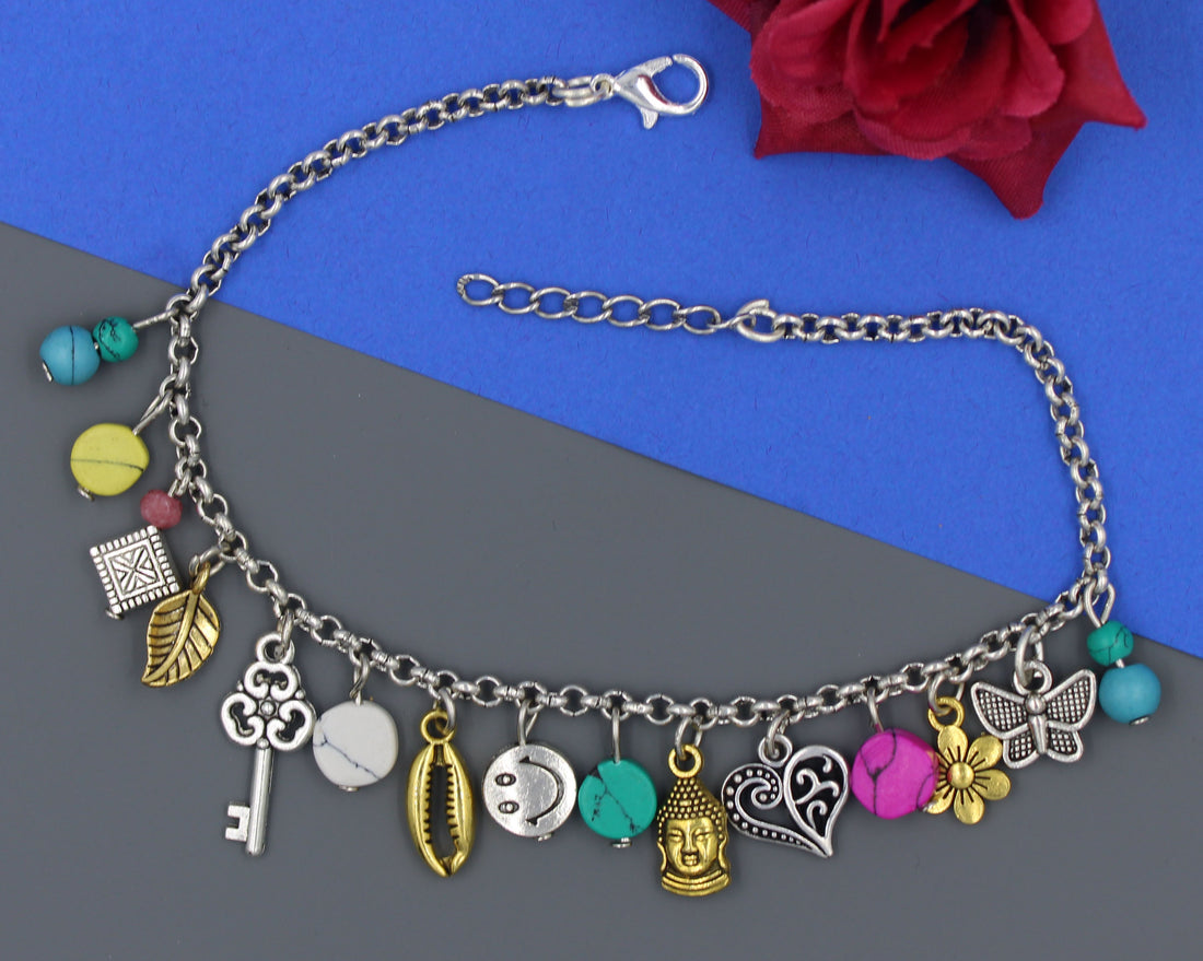 This handcrafted anklet with vibrant stones and eclectic charms is your perfect match for a free-spirited, bohemian vibe. Walk with style, walk with meaning 💫