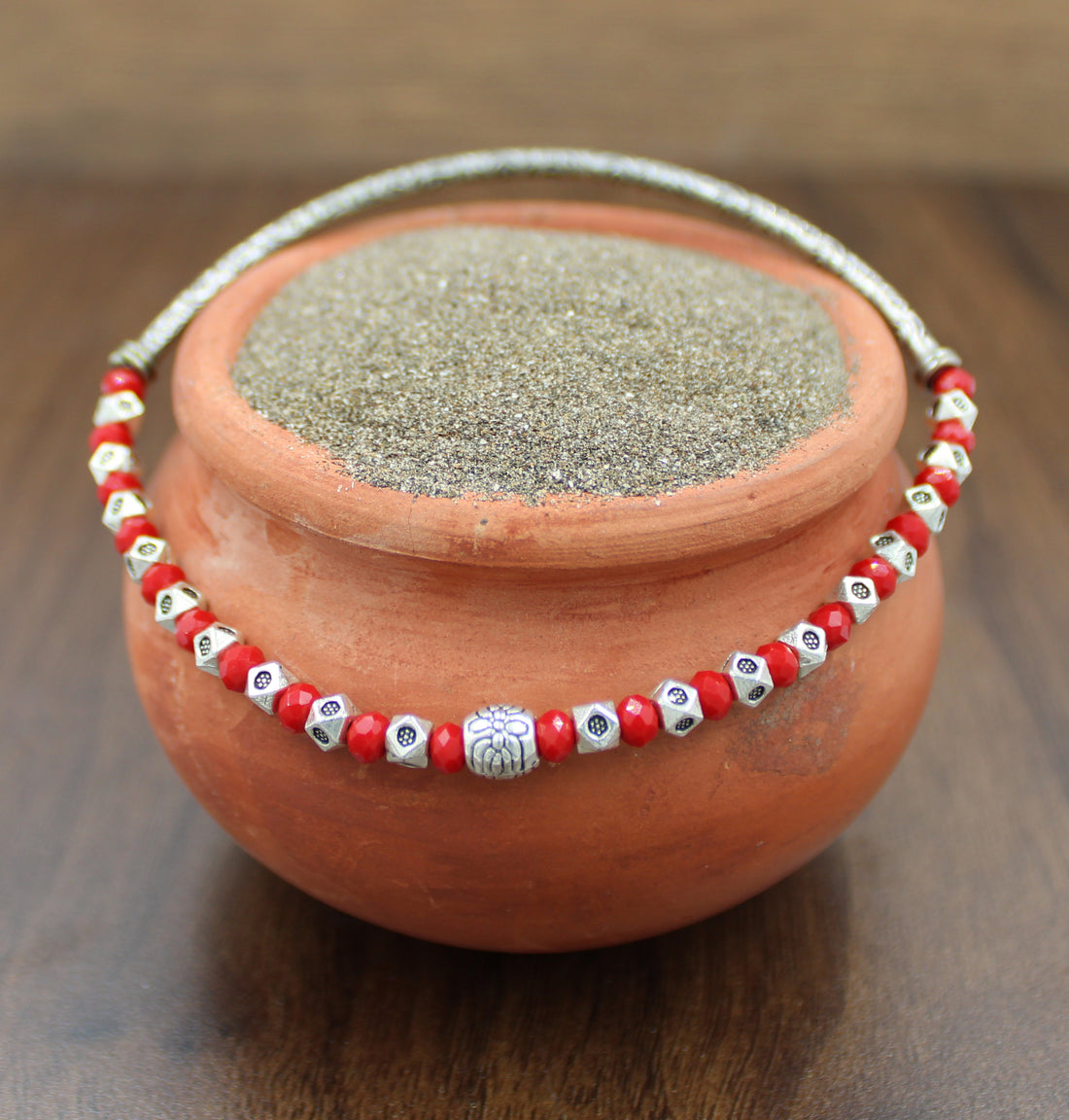 Oxidised Dual-Side Crystal Beaded Stretchable Anklet