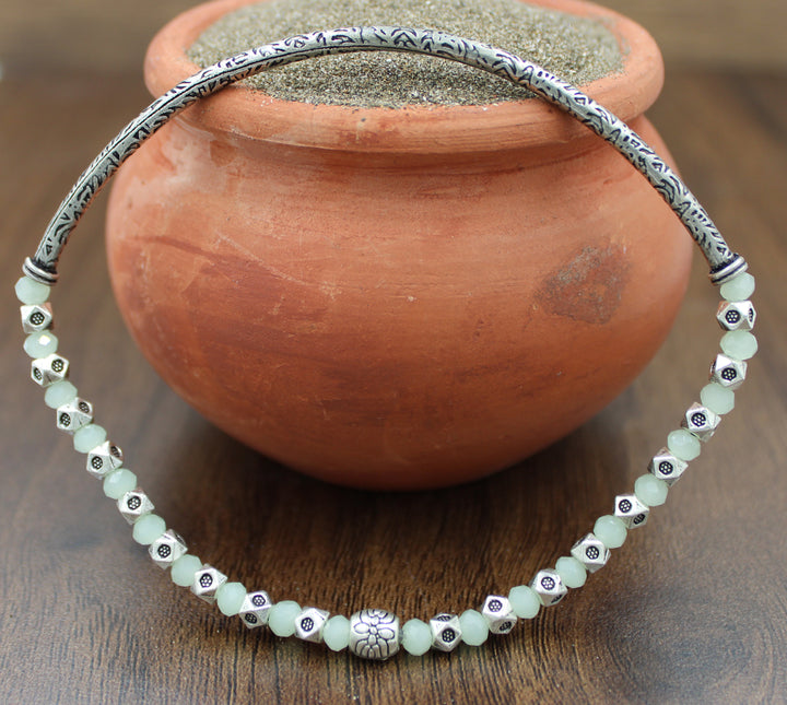 Oxidised Dual-Side Crystal Beaded Stretchable Anklet