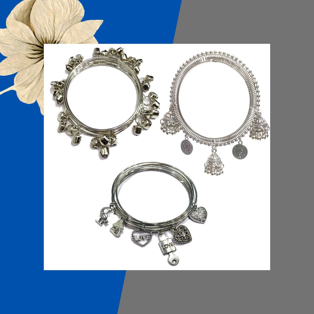 💫 Traditional Oxidized Kada Bangle Set – Pack of 3 🛎️💖🪙
